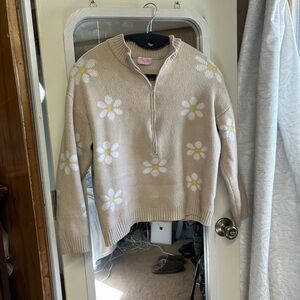 Pink Lily Beige Floral Turtleneck Sweater